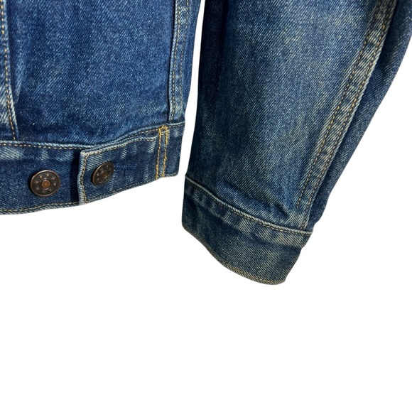 VINTAGE WEEKENDS Blue Denim Jean Jacket with Navy Blue Fleece Hood Medium - Picture 7 of 10